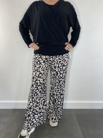 Flared pants panter zwart/ ecru