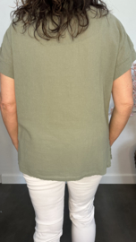 Linnenlook shirt met gehaakt kant Army