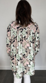 Blouse Lizzy met pofmouw flowers zwart