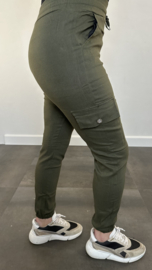 Cargo stretch broek met elastiek donker Groen SALE
