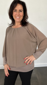 Blouse met boord lange mouw taupe