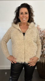 Furry vest met gebreide mouwen Beige