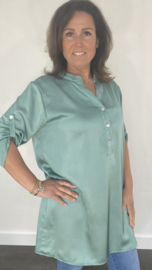Lange blouse satijn look zeegroen