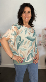 Blouse met boord Leaves zeegroen