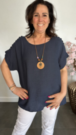 Shirt Nora kant +ketting Marine