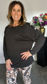 Ribbel shirt met knopen zwart