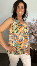 Ballon top met V-hals Palm leaf oranje