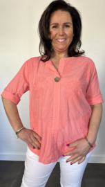 Geborduurde  blouse Belle koraal