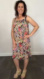 Jurkje met spaghettibandjes gekleurde palm zwart  +SIZE