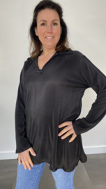 Plissé blouse met kraagje zwart