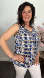 Ballon top met V-hals Retro blauw