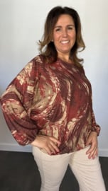 Glitter top met elastiek waves bordeaux