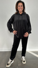 2-Delig velvet comfy pak met capuchon zwart +SIZE SALE