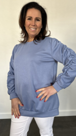 Sweater met gesmokte mouwen jeans blauw