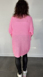 Lange grof gebreide trui LOVE pink