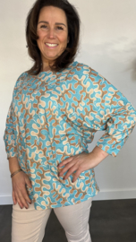 Shirt Debby fantasy met vleermuismouw turquoise SALE