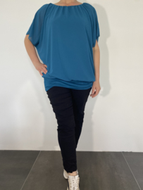 Blouse met boord korte mouw petrol