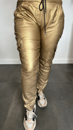 Cargo joggjeans leatherlook coating goud