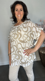 Linnenlook shirt Waves wit/ zand