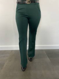Flared pantalon met riem donker groen