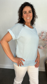 Linnenlook shirt met gehaakt kant IJsblauw