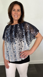 Blouse met boord BLAUWE bloesem tak marine/ wit