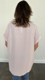 Shirt met glitter v-hals roze