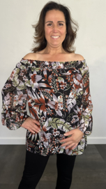 Blouse met gesmokte band fairy flower zwart SALE