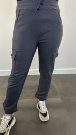 Cargo stretch broek met elastiek  donker Grijs SALE