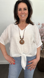 Blouse Silke met knoop+ ketting Ecru