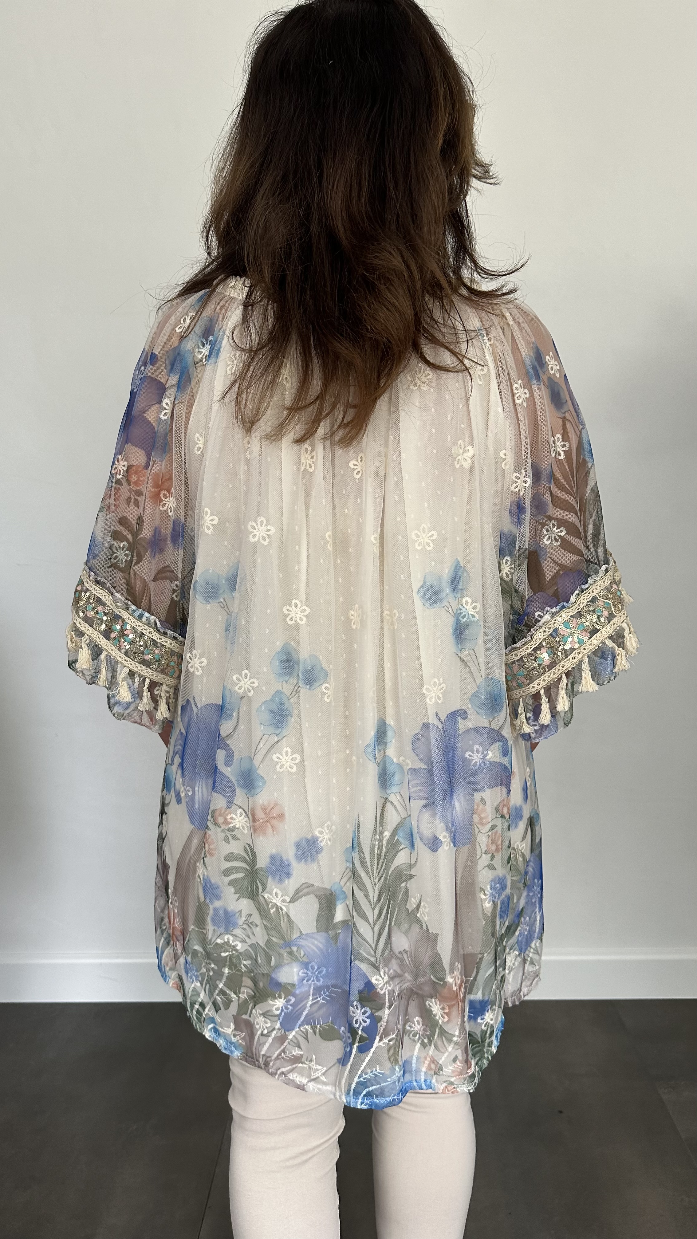 Tule tuniek met bloemen print +SIZE kobalt