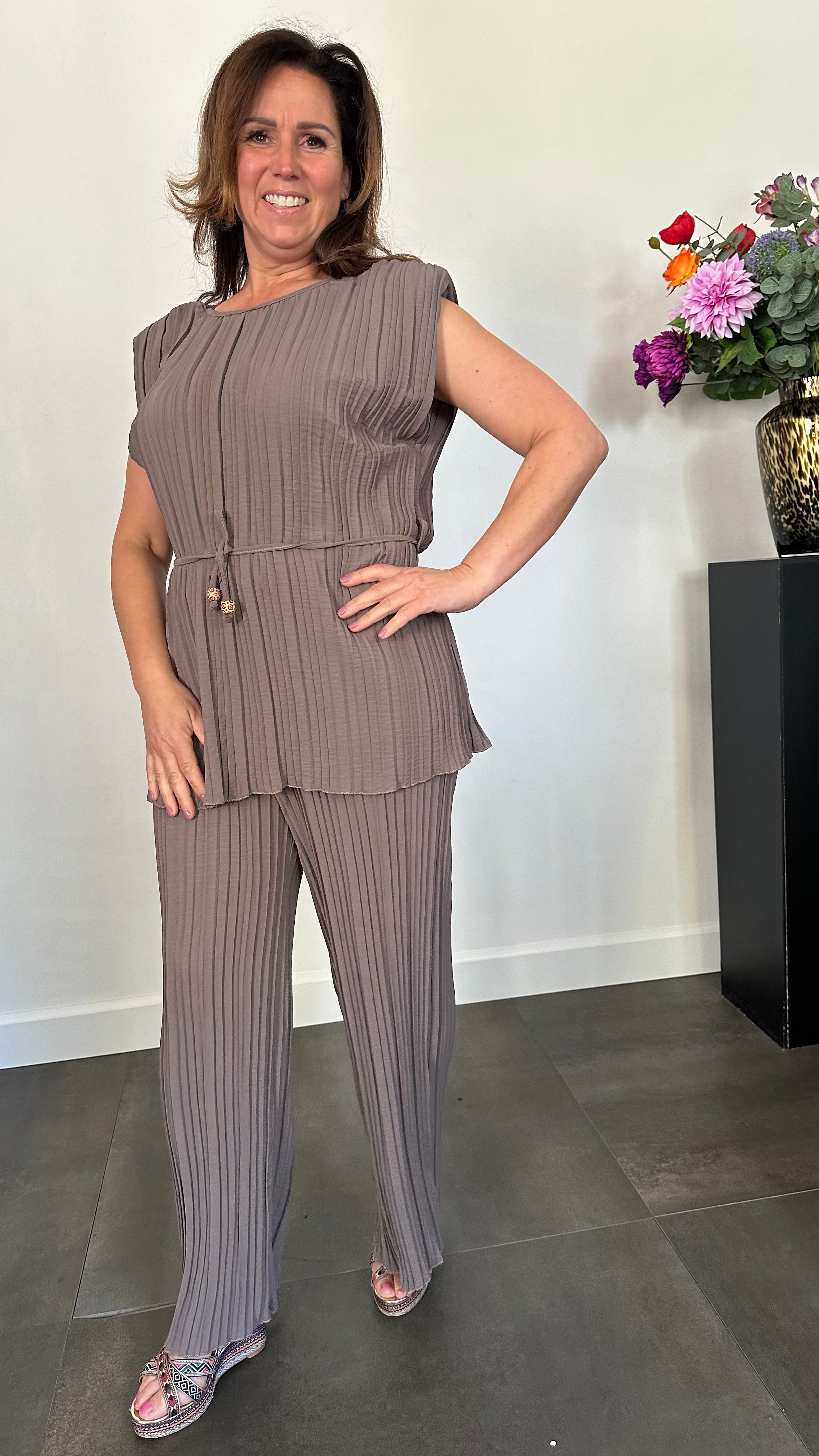 2-Delig pak Jenny plisse taupe