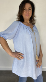 Lange blouse/ tuniek met pofmouw romy licht blauw