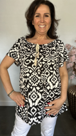 Shirt met koord travel Versailles zwart/wit