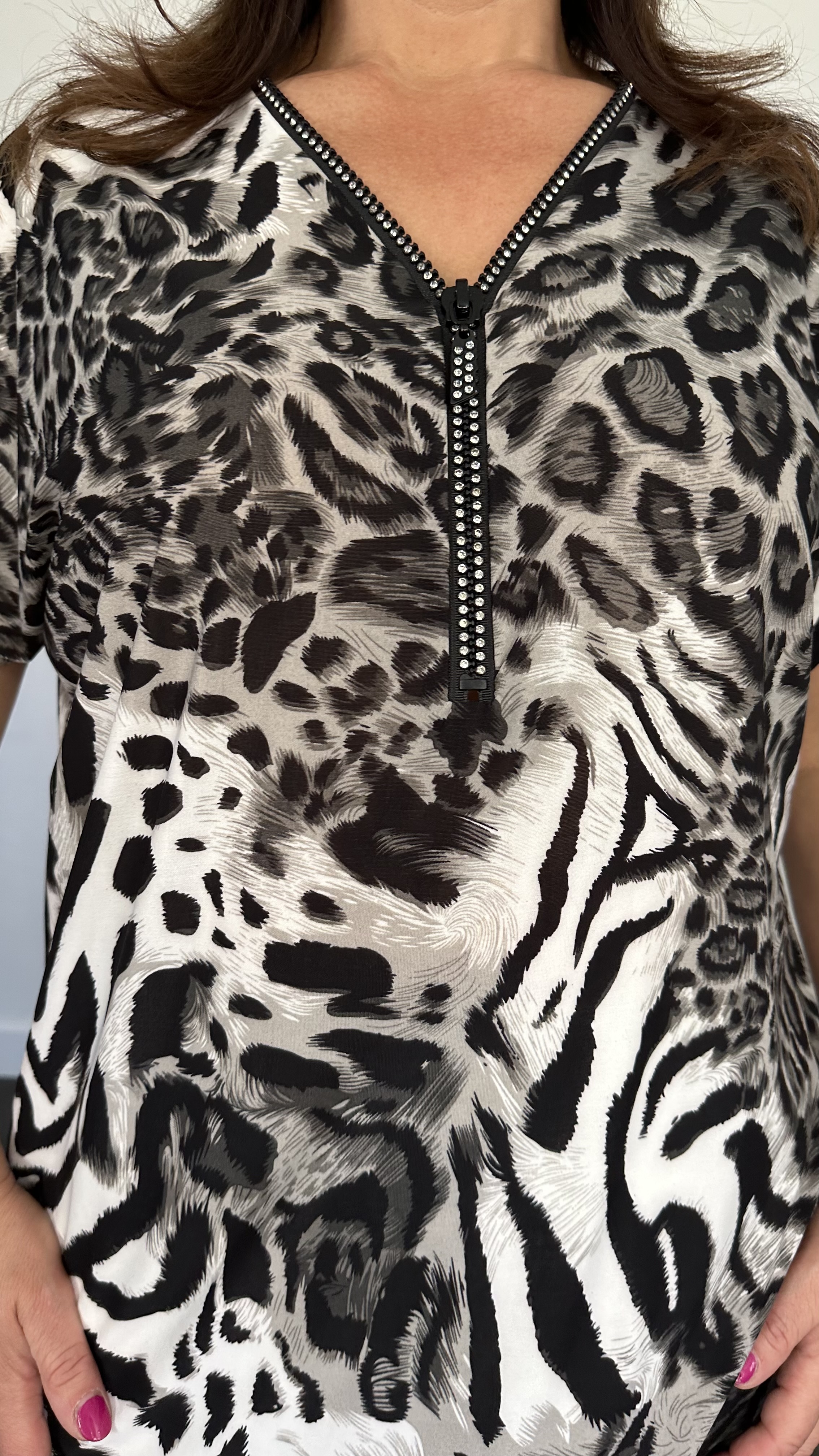 Shirt Zipp panter tijger grijs
