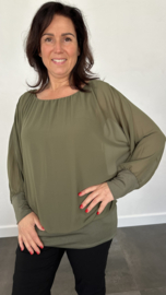 Blouse met boord lange mouw army