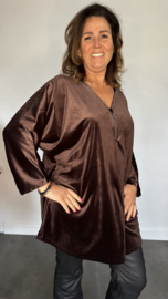 Velvet top met glitter zipp bruin SALE