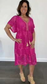 Kanten jurk Lara fuchsia