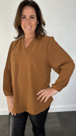 Blouse Tina met plissé pofmouw cognac