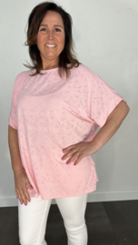 Broderie stretch shirt roze +SIZE