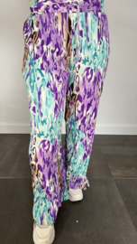 Plisse broek met wijde pijp coloured flames mint SALE