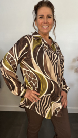 Stretch blouse soft Animal mix Choco/Avocado