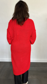 Lang grof gebreid vest met pofmouw rood