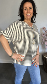 T-Shirt gestreept met ketting Zwart