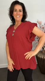 Shirt Britt met knopen en ruche Bordeaux
