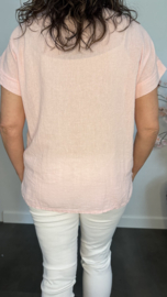 Linnenlook shirt met gehaakt kant Roze