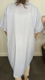 Broderie tuniek met knoop IJsblauw