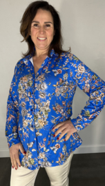 Stretch blouse travel vlinder bloesem kobalt