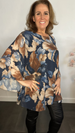 Voile blouse Camellia gebloemd Marine