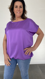 Satijn look shirt met elastiek onderin paars